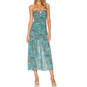 Karina Grimaldi Revolve Charlie Print Midi Dress Sky Tootsie Halter Neck Large